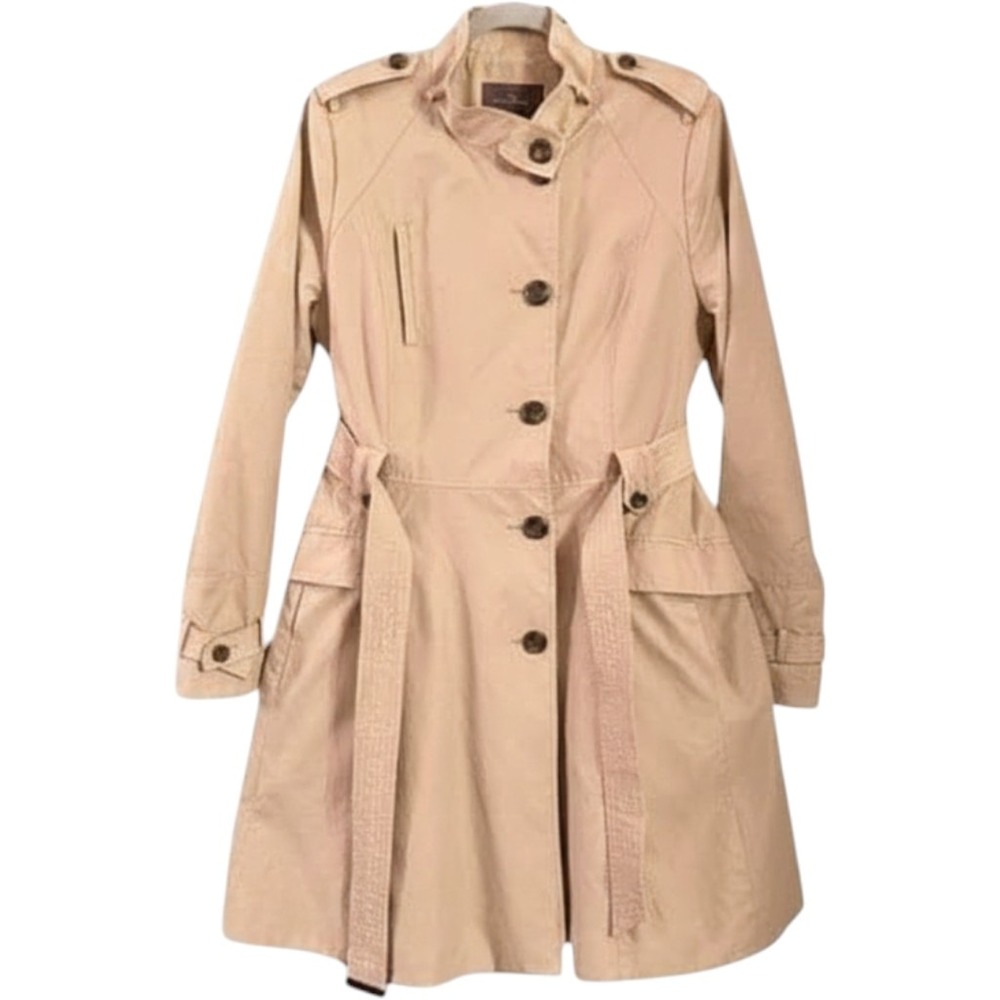 Cole Haan Womens Vintage Belted Funnel Neck Trench Coat Classic Neutral  Size M